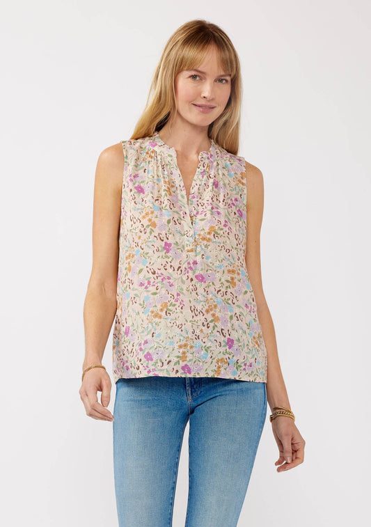 The Jenny Floral Rayon Eyelet Button-Front Tank