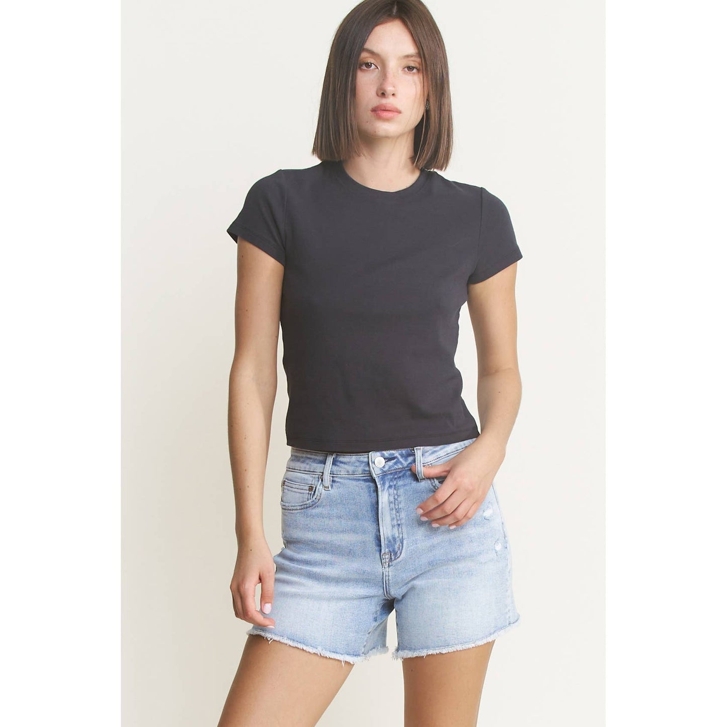 Super High Shorts with Frayed Raw Hem by Mica Denim
