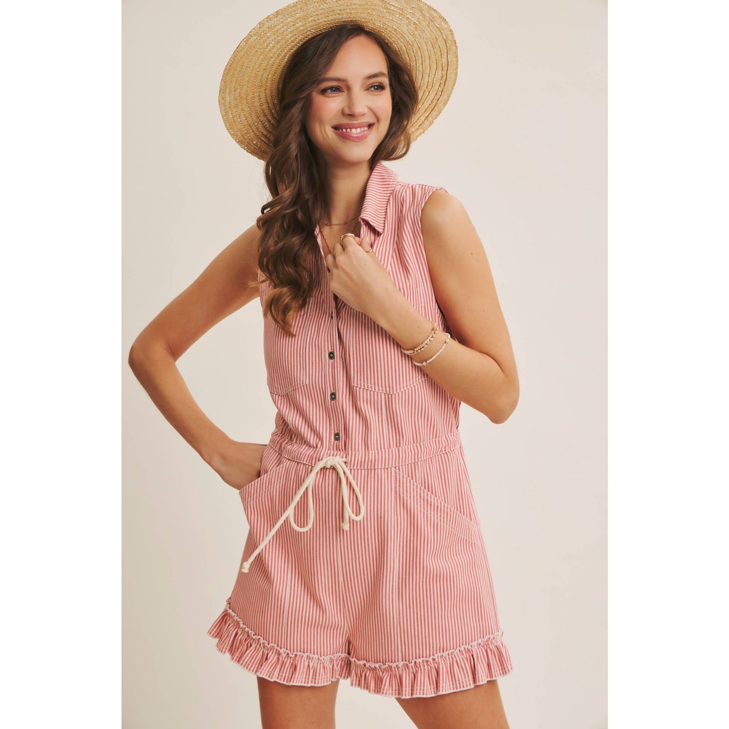 Cotton Stripe Button Romper