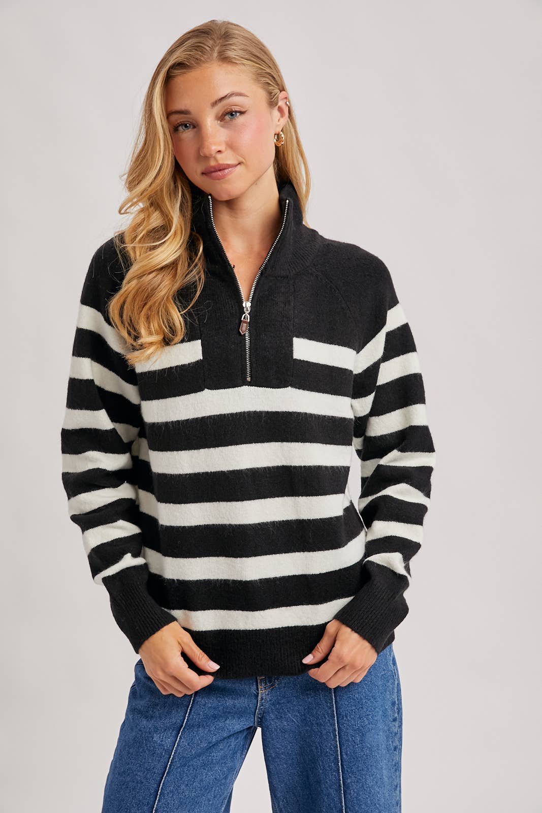 Striped half-zip knit sweater