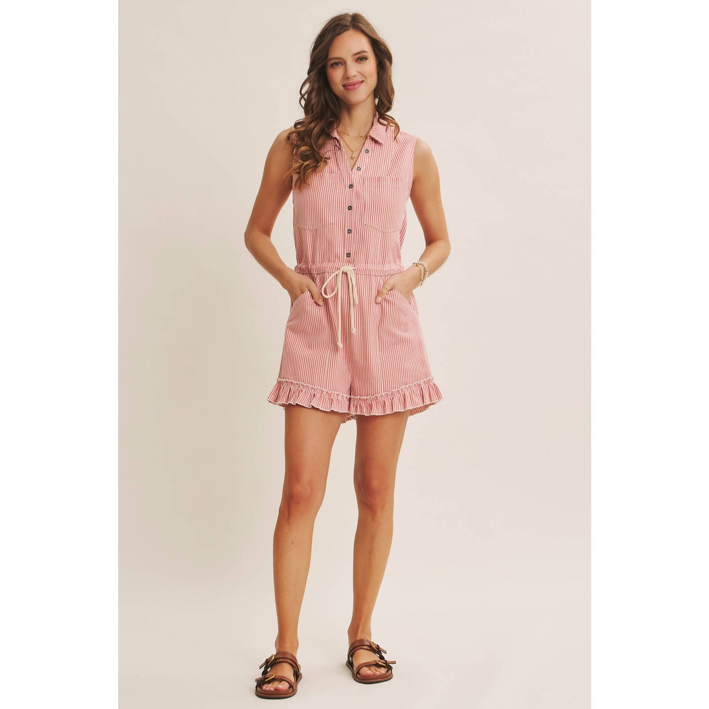 Cotton Stripe Button Romper