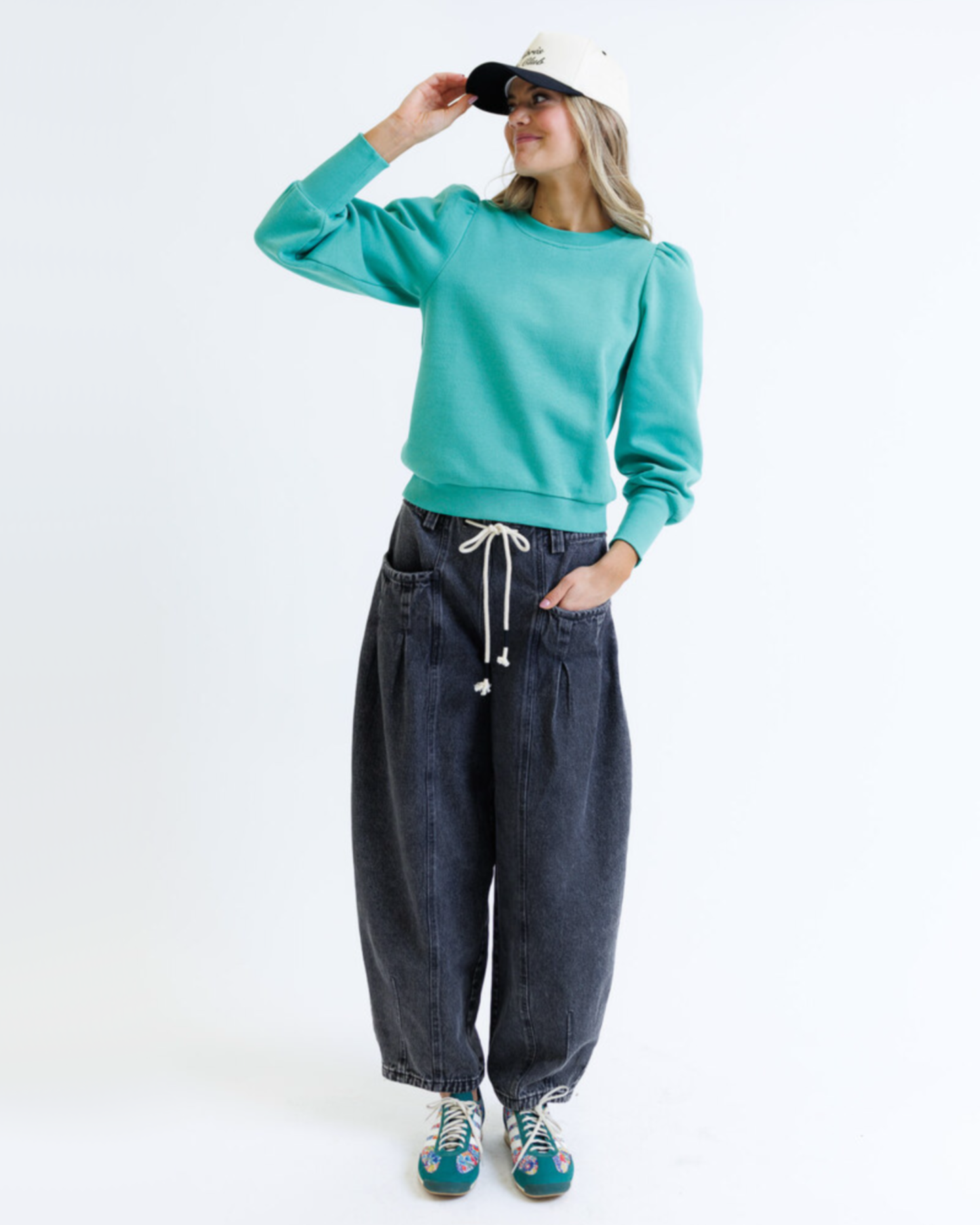 Long Bishop Sleeve Crew Neck Pullover Sweater