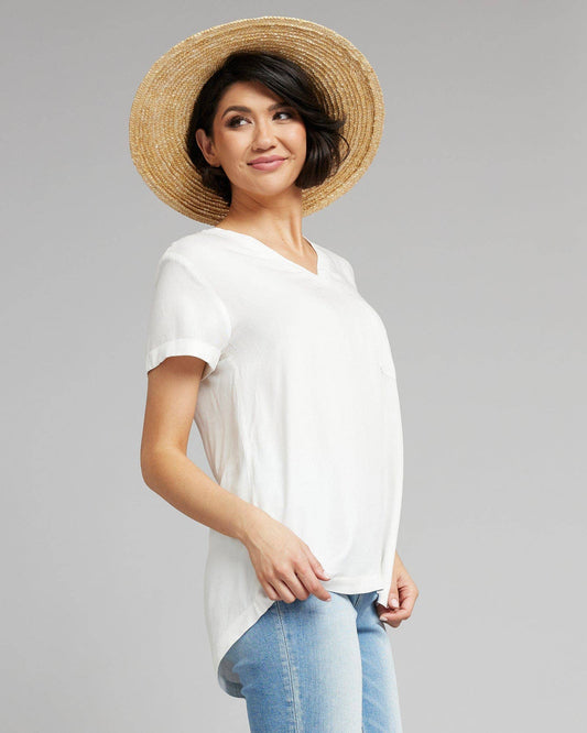 The Zola Airy Pocket Tee in Snow White