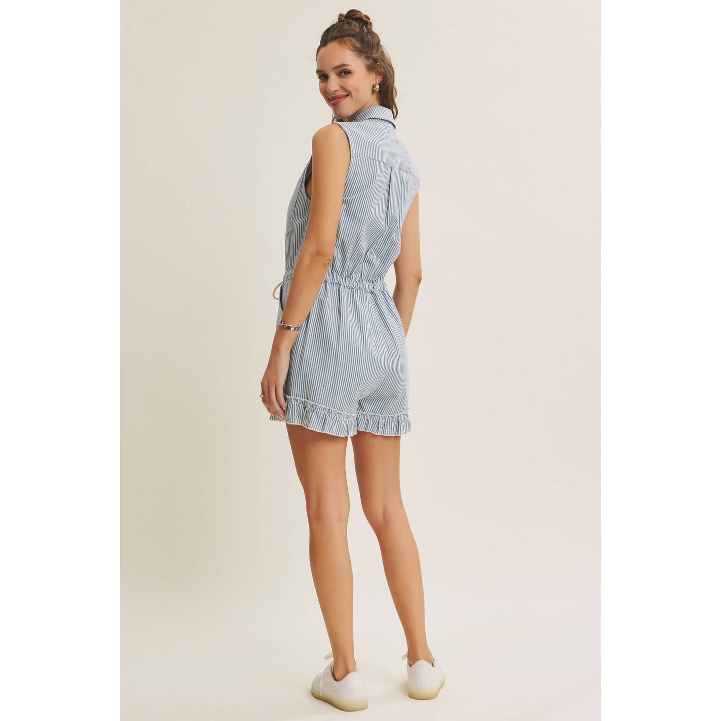 Cotton Stripe Button Romper
