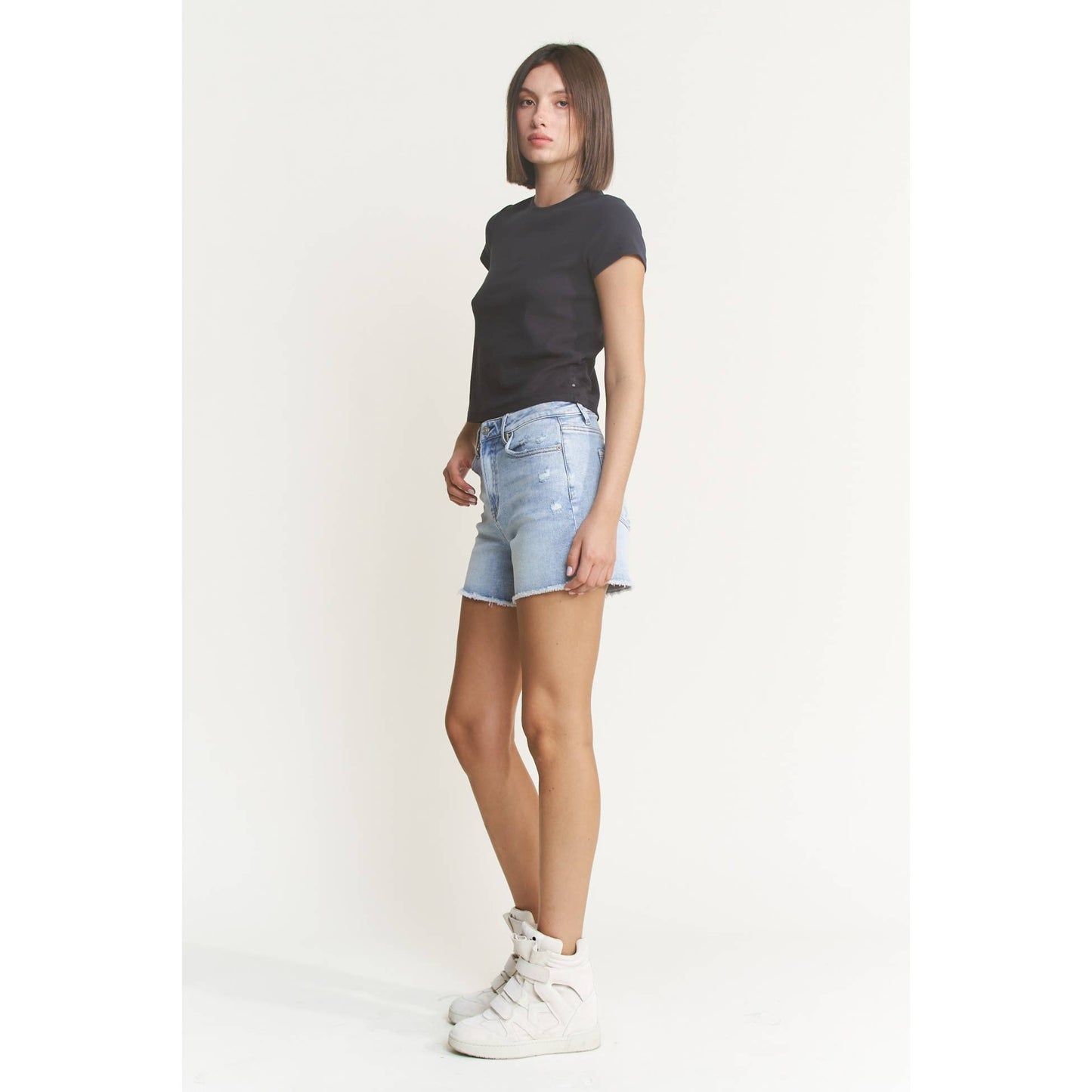 Super High Shorts with Frayed Raw Hem by Mica Denim