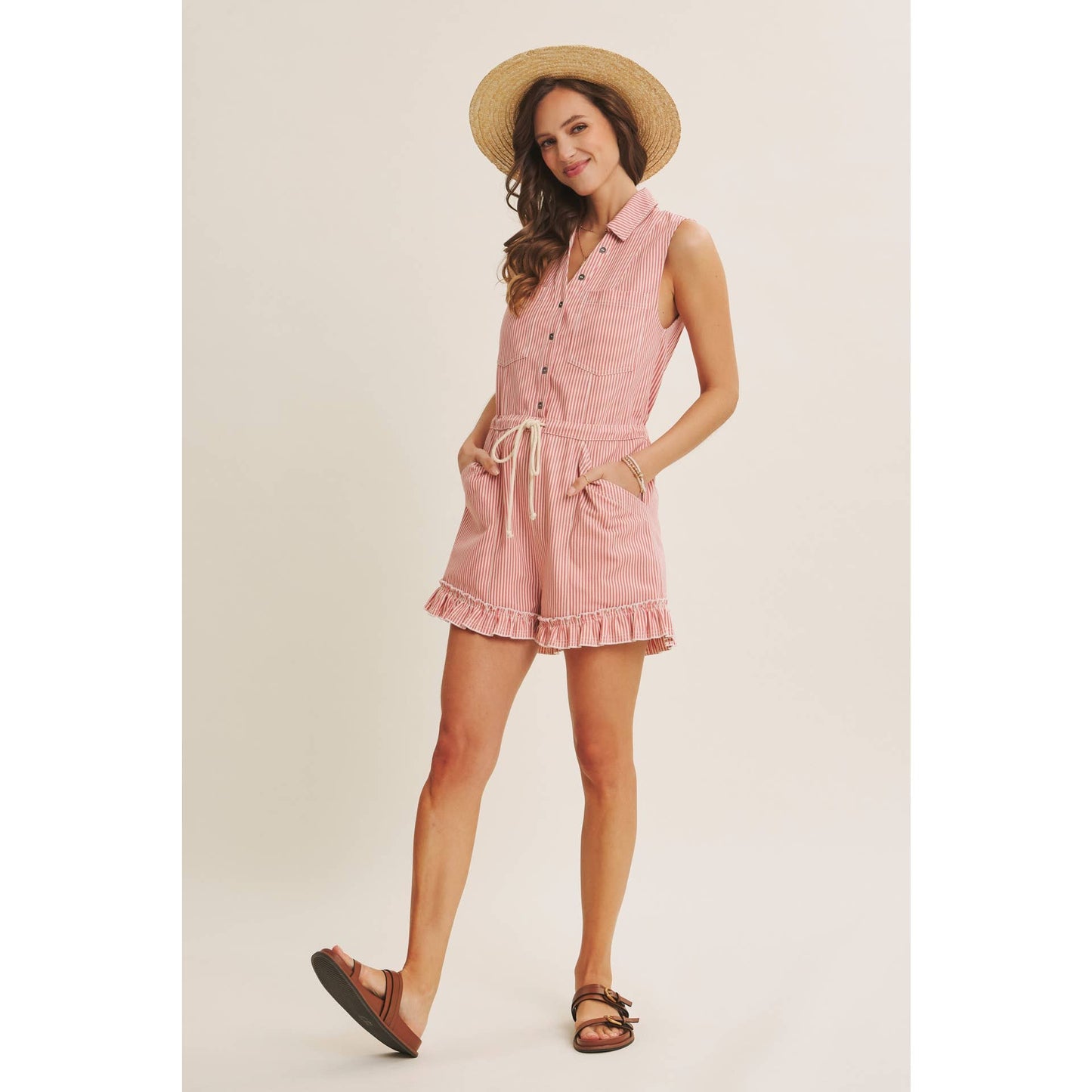 Cotton Stripe Button Romper