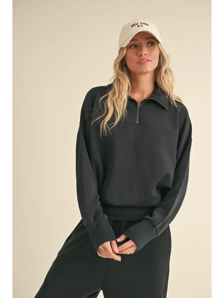 Super Soft Air Scuba Oversized Half Zip in Black