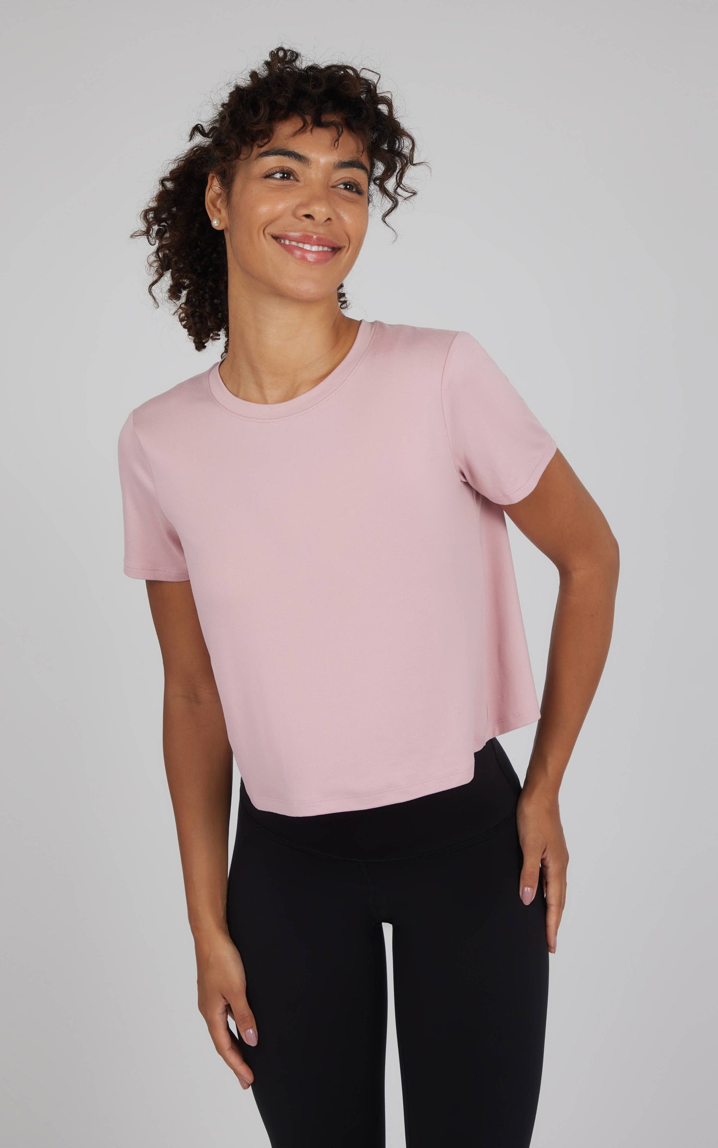 Super Soft Short Sleeve Tee with Tulip Back in Pink by 90 Degree by Reflex