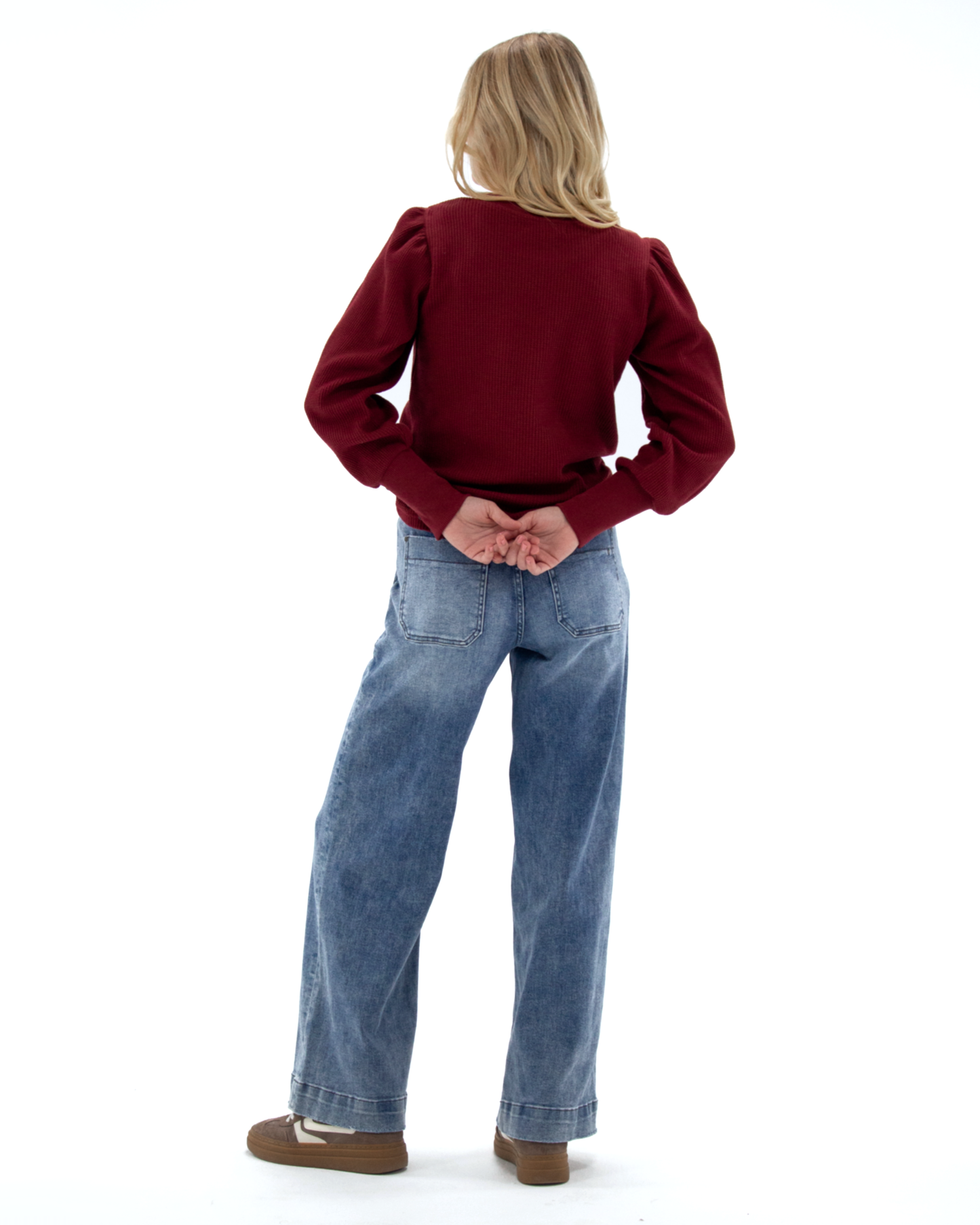 Long Sleeve Waffle Knit Pullover Top