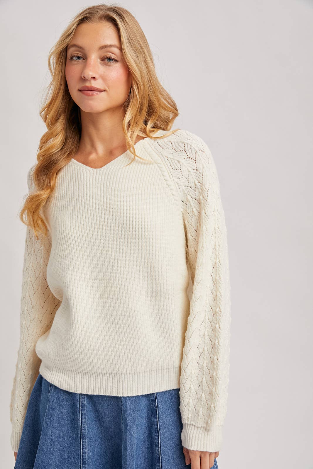 Ribbed Knit Sweater in Ivory