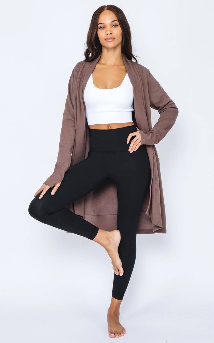 Butter Long Sleeve Open Cardigan in Brown Lentil by 90 Degree by Reflex