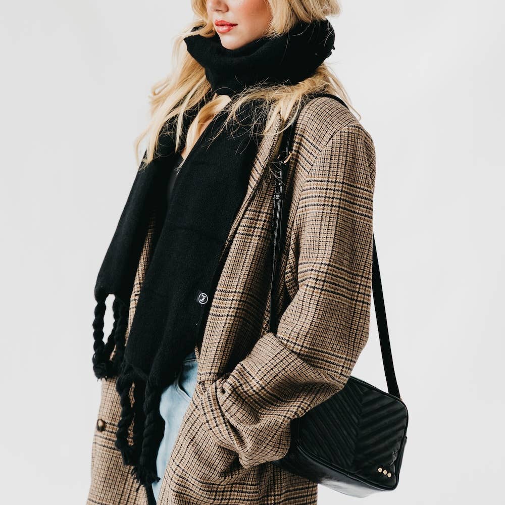 Coco Quilted Camera Crossbody Bag in Black