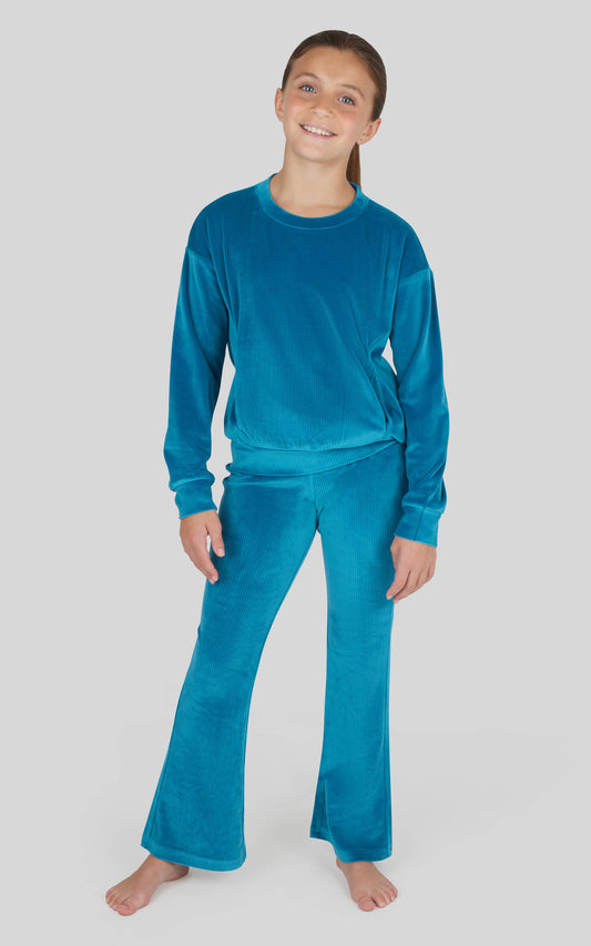 Crystal Teal Girls Rib Velour 3 Piece Set by 90 Degree by Reflex