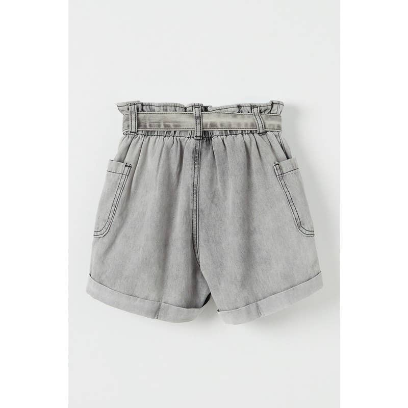 Girls Belted Washed Denim Shorts
