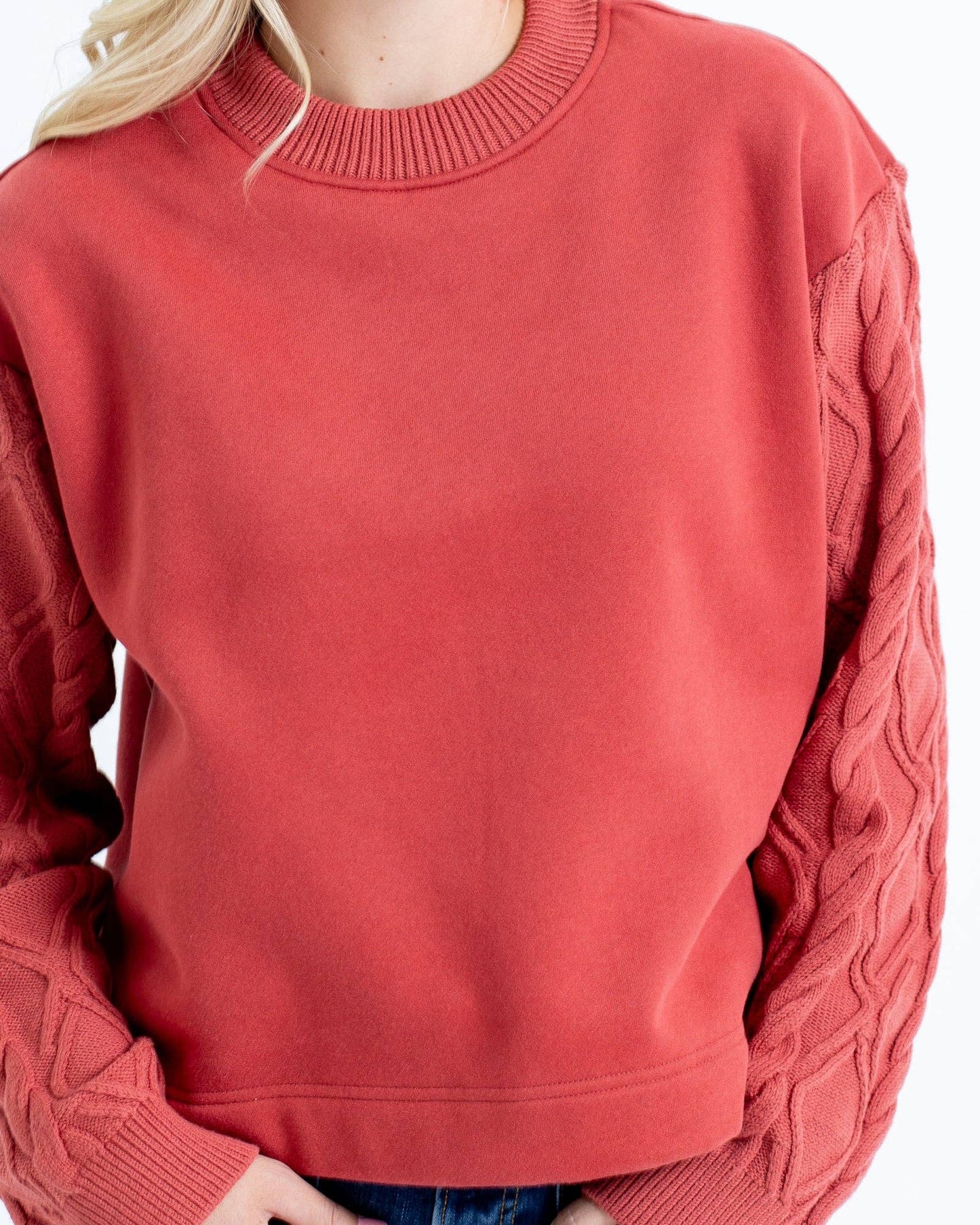 Cable Burnt Orange Crewneck Pullover Sweater by Downeast