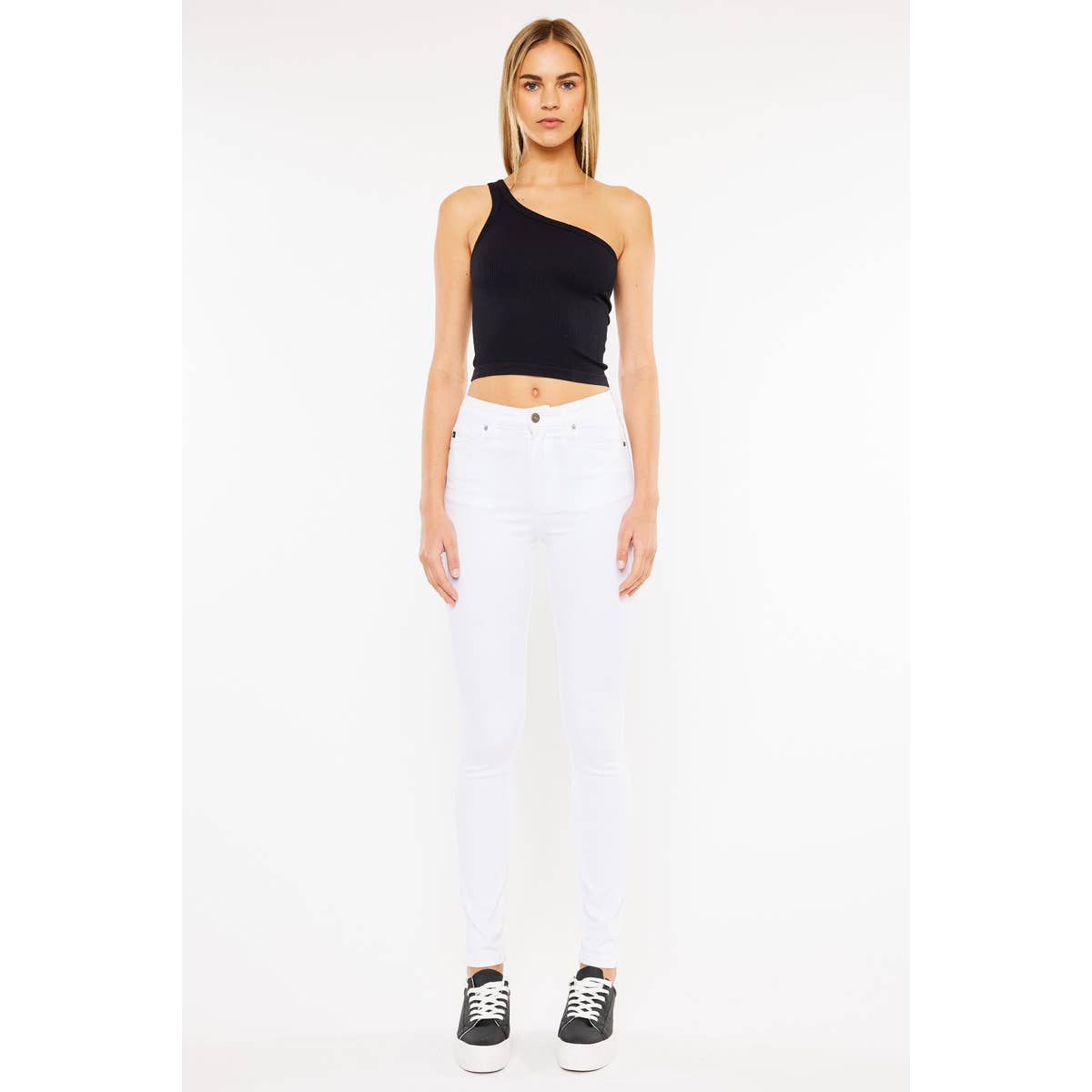 High Rise White Skinny Jeans by Kan Can