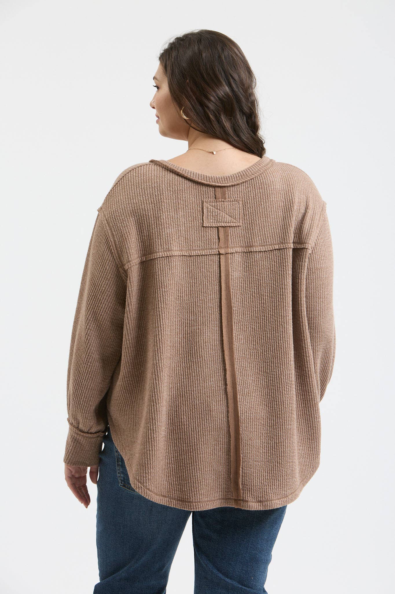 Asymmetrical Hem Knit Top in Mocha (Plus Size)