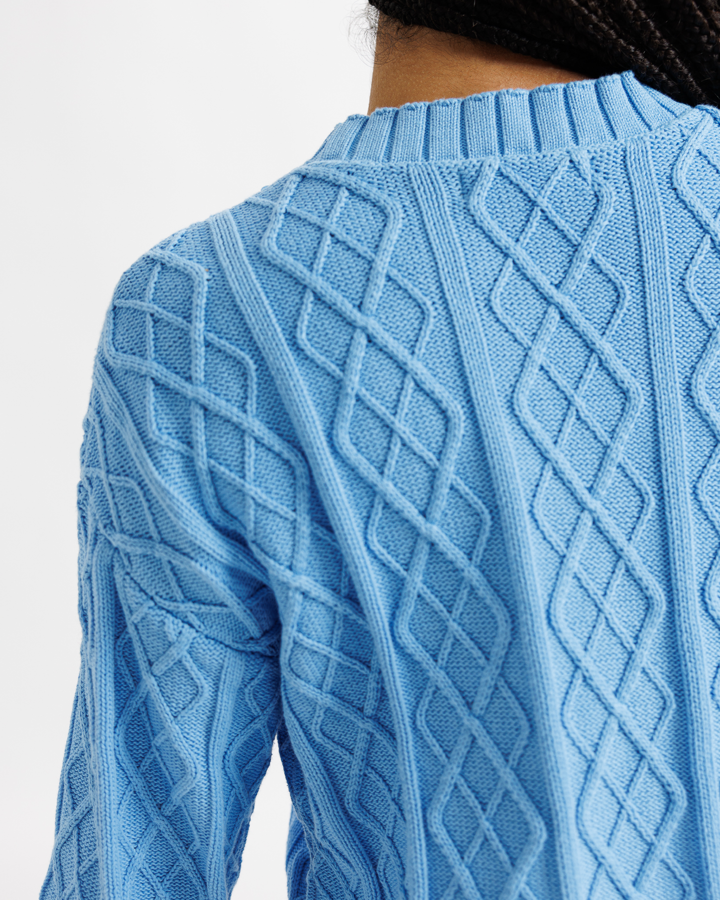 Cable Knit Crew in Azure Blue by Downeast