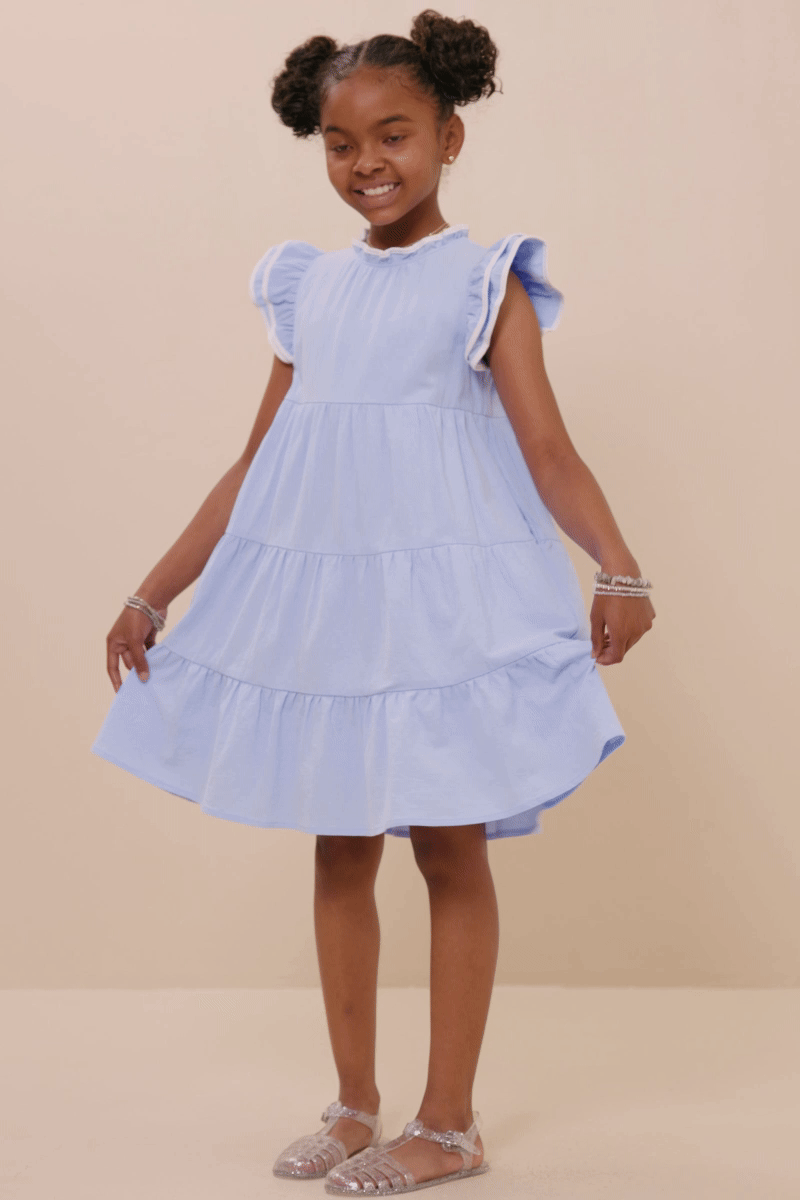 Girls Ruffle Dress in Blue