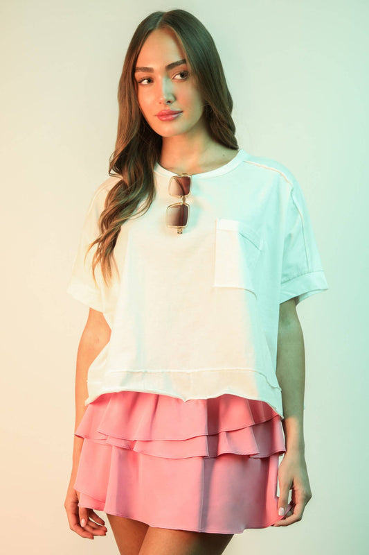 Mineral Washed Knit Top in White