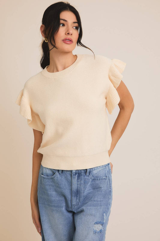 Nora Ruffle Top in Cream