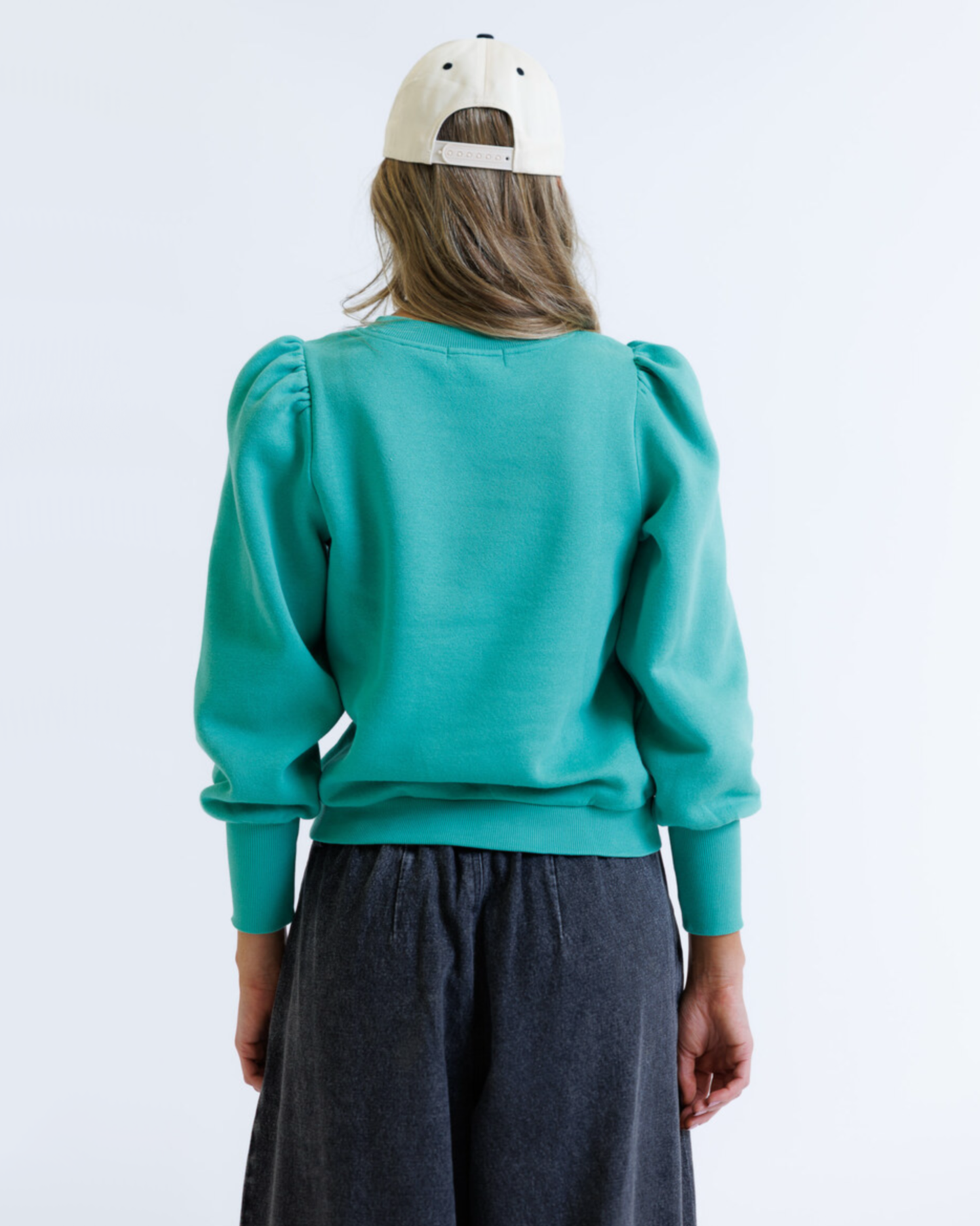 Long Bishop Sleeve Crew Neck Pullover Sweater