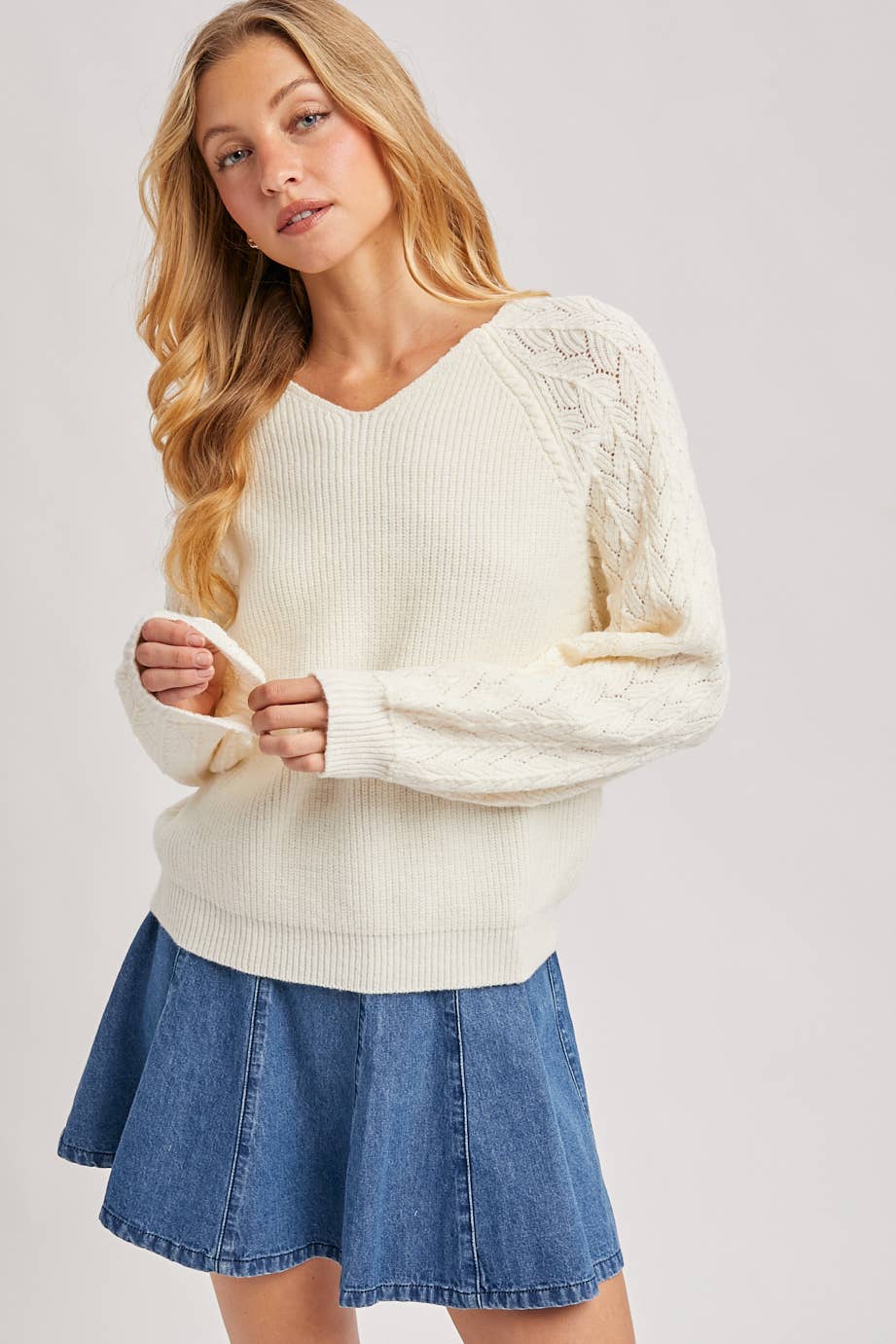 Ribbed Knit Sweater in Ivory