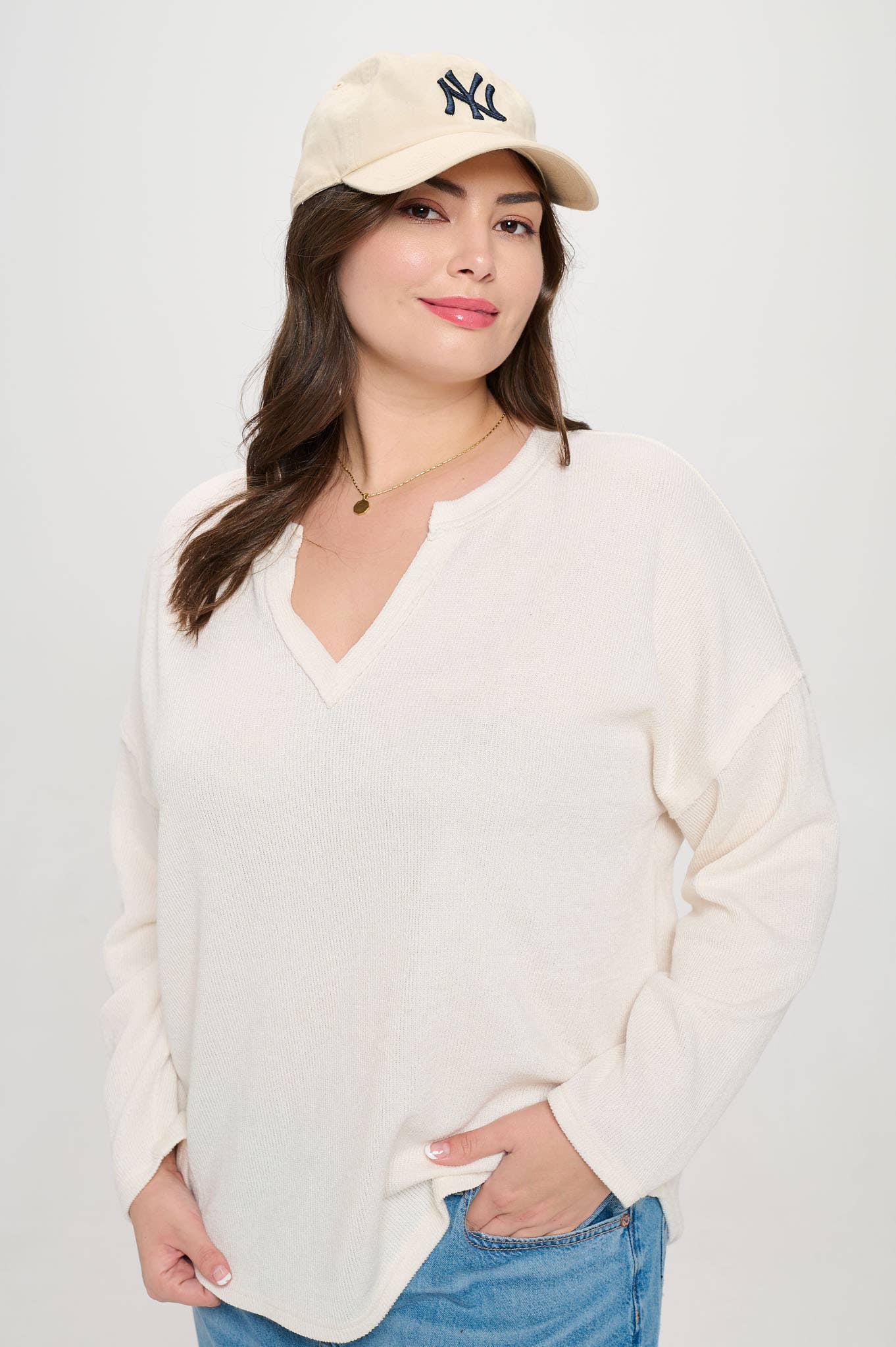 Solid Knit Top in Cream (Plus Size)