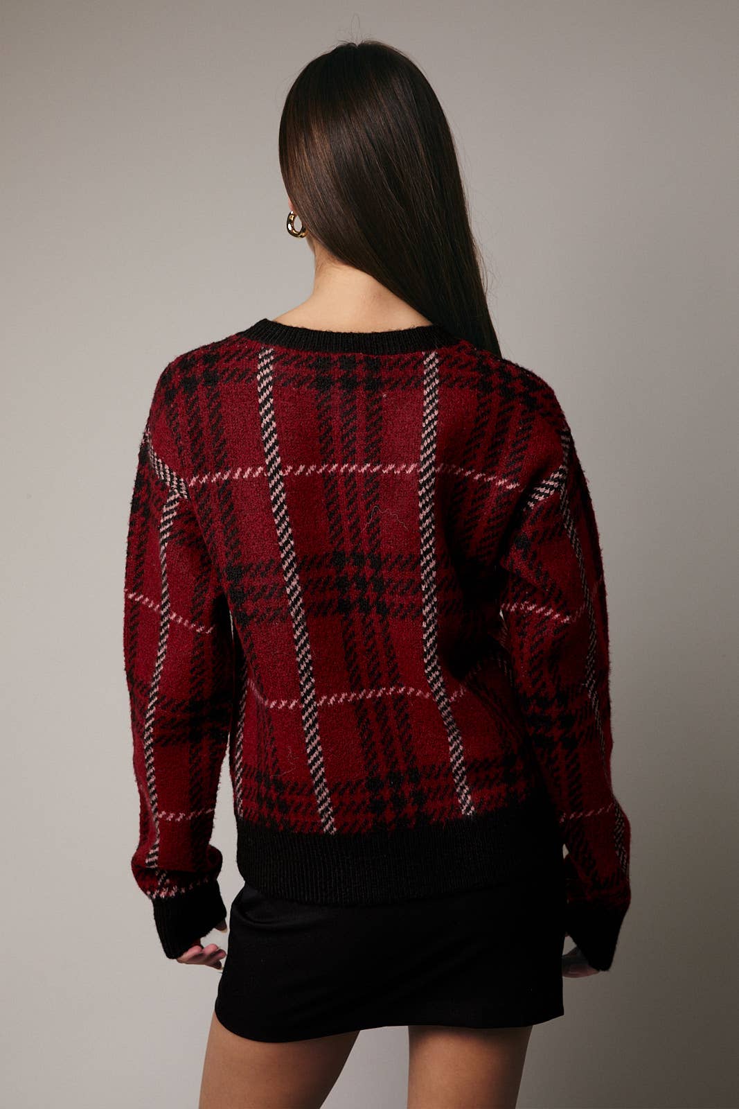 Plaid Red and Black Sweater