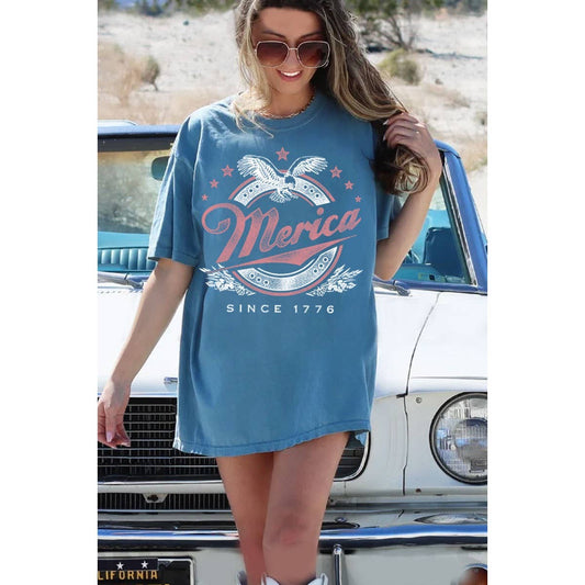 MERICA OVERSIZED GRAPHIC TEE in MINERAL DUSTY BLUE