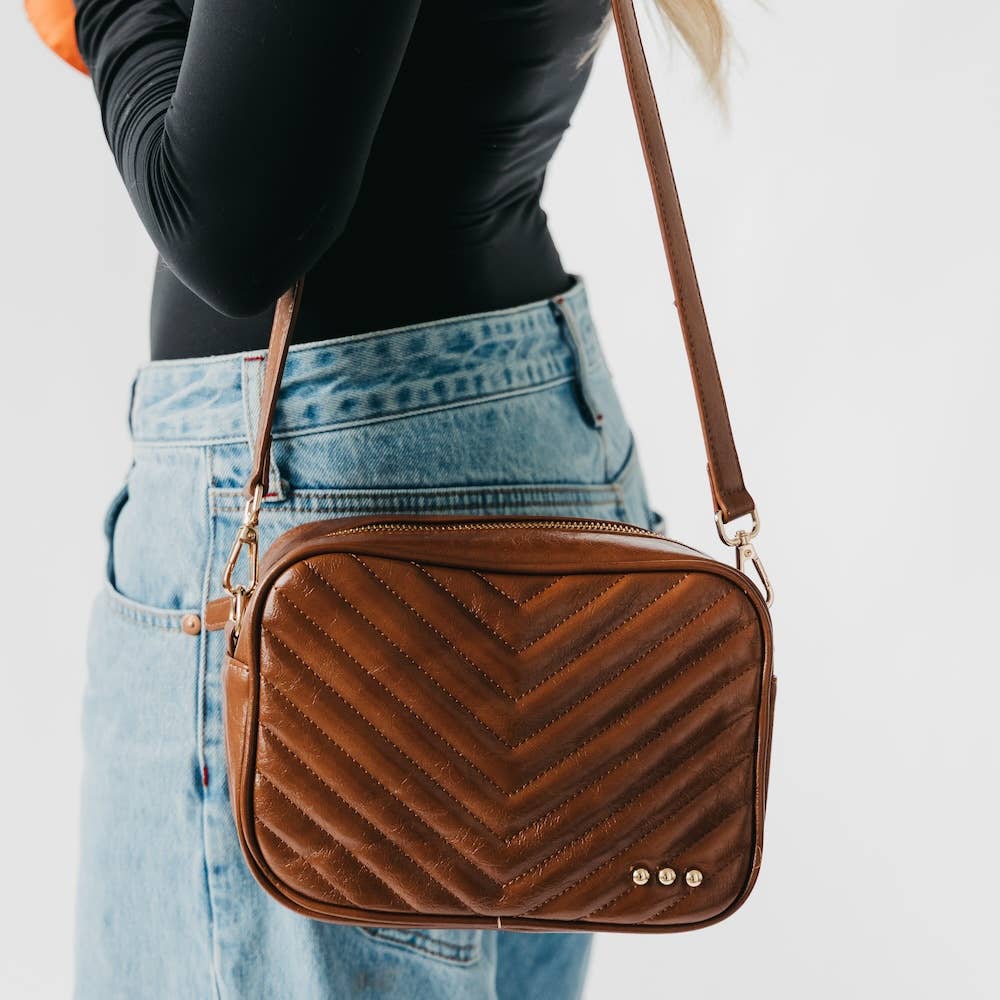 Coco Quilted Camera Crossbody Bag in Mocha