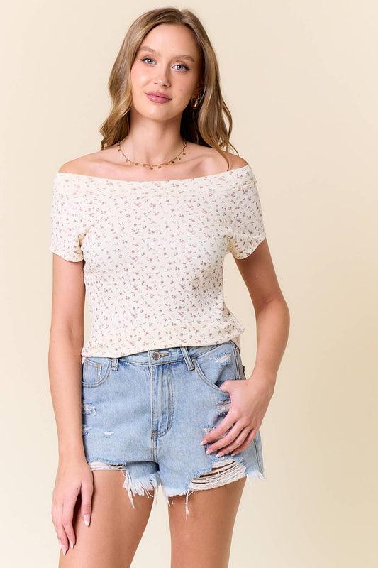 Maeve Floral Print Top in Cream