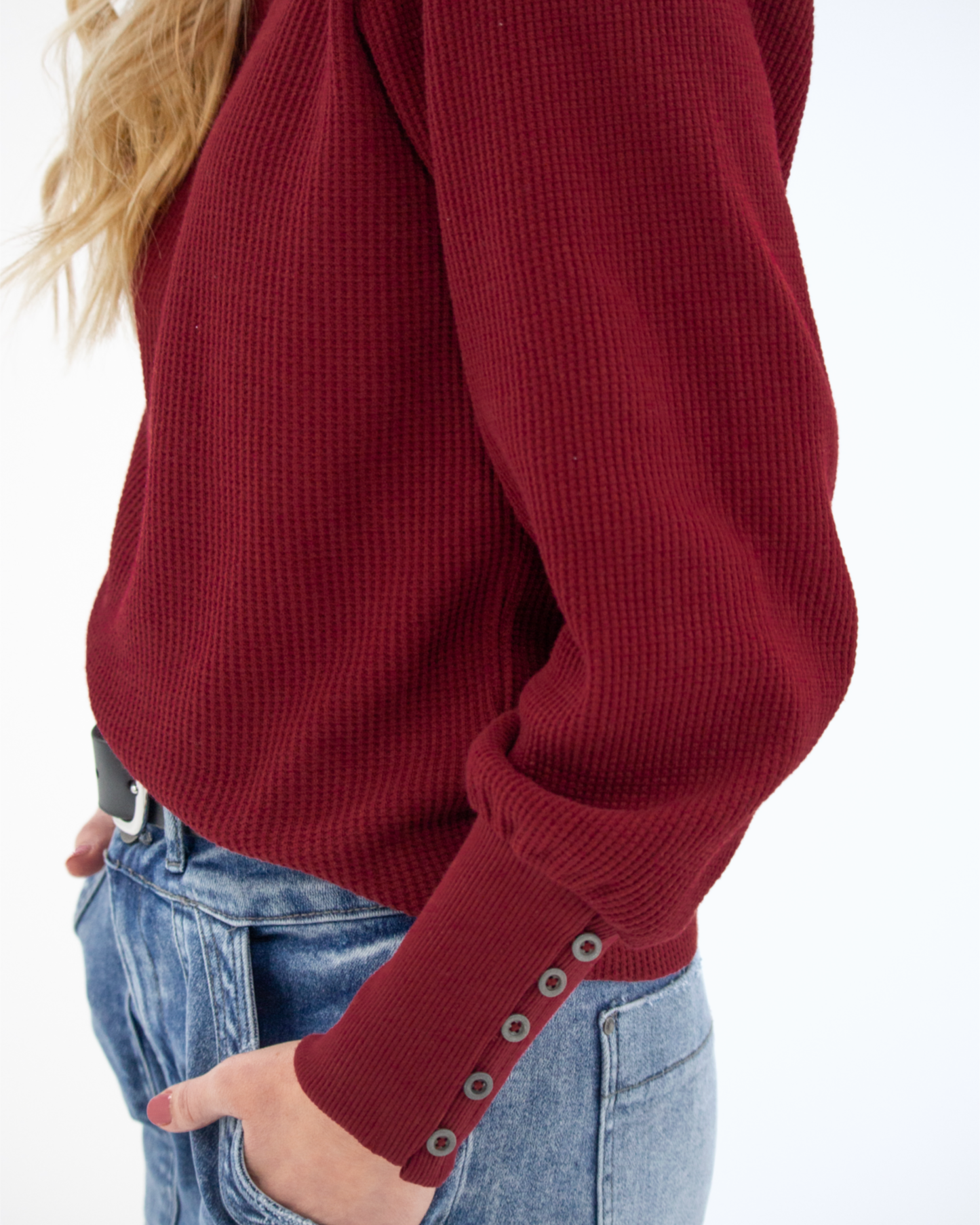 Long Sleeve Waffle Knit Pullover Top