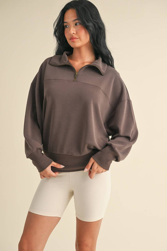 Super Soft Air Scuba Oversized Half Zip in Chocolate