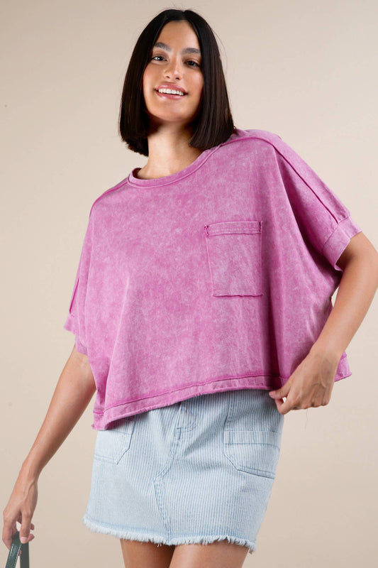 The Sabrina Mineral Washed Knit Tee in Orchid