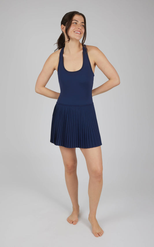Lux Racer Back Athletic Dress in Navy