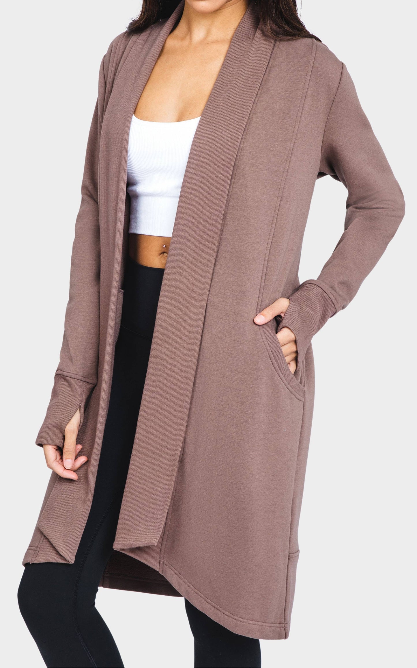 Butter Long Sleeve Open Cardigan in Brown Lentil by 90 Degree by Reflex