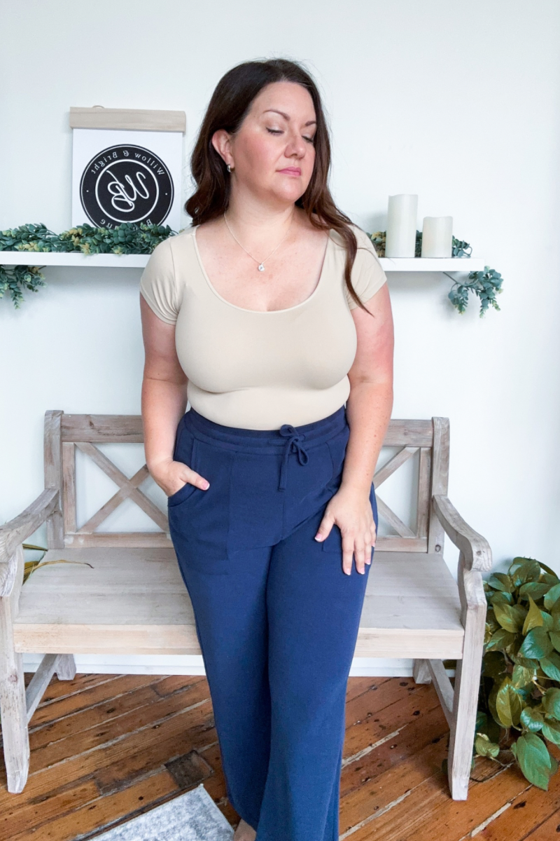 Ava Cap Sleeve Scoop Neck Top in Stone