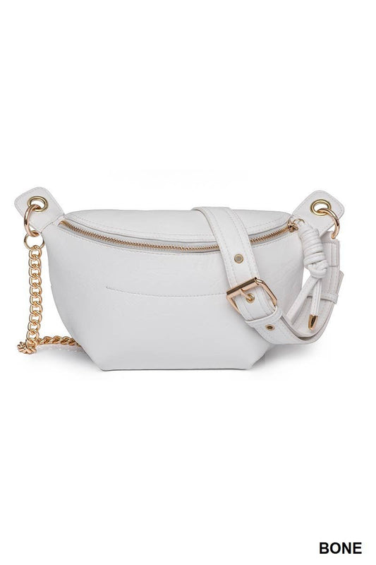 Vegan Leather Convertible Sling Belt Bum Bag in Bone