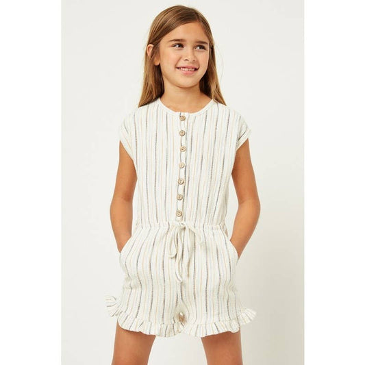 kids romper striped ruffle tie 