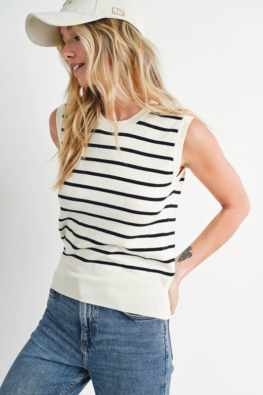 Megan Striped Knit Tank Top in Black