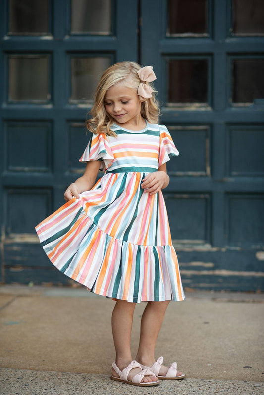 spring dress easter dress kids dress rainbow color kids dress boho 