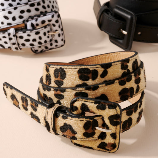 Leopard Print Square Buckle Belt